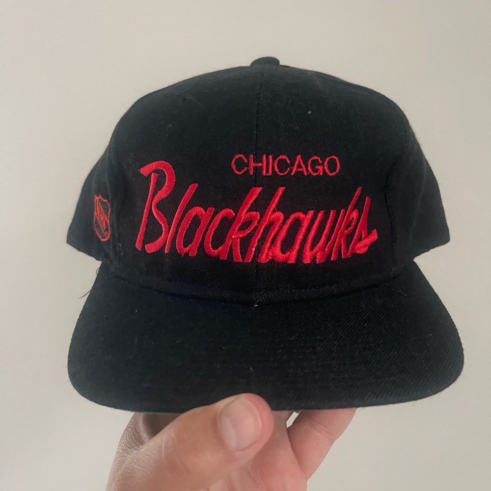 Vintage Chicago Blackhawks Script Sports Specialties Snapback Hat